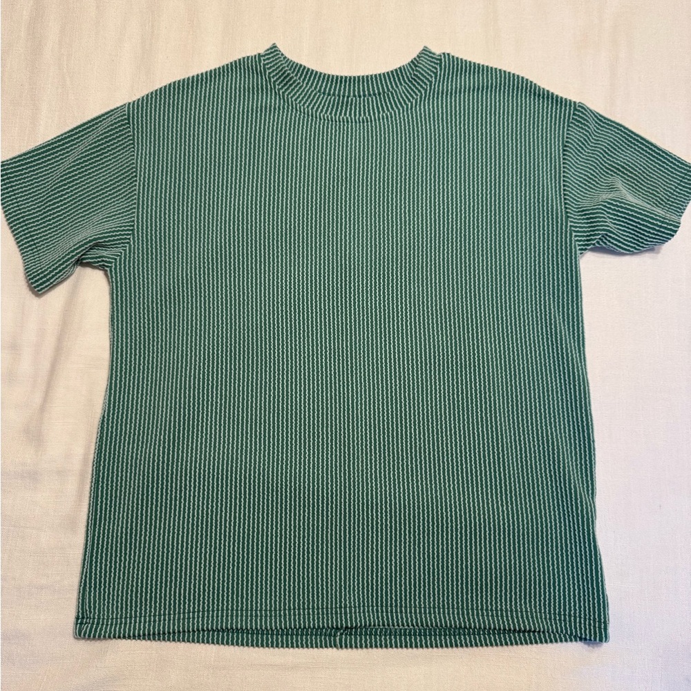 Green Striped Short Sleeve Blouse